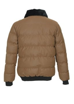 Yakası Kürklü Beli Ve Kolu Lastikli Spor Mont Taba Renk
