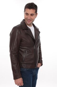 Eskitme Deri Kruvaze Yaka Fit Kesim Erkek Sade Mont