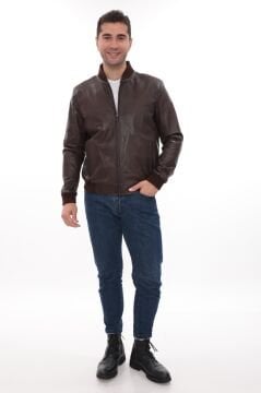 Eskitme Deri Klasik ve Spor Kolej Model Deri Mont Fındık Renk