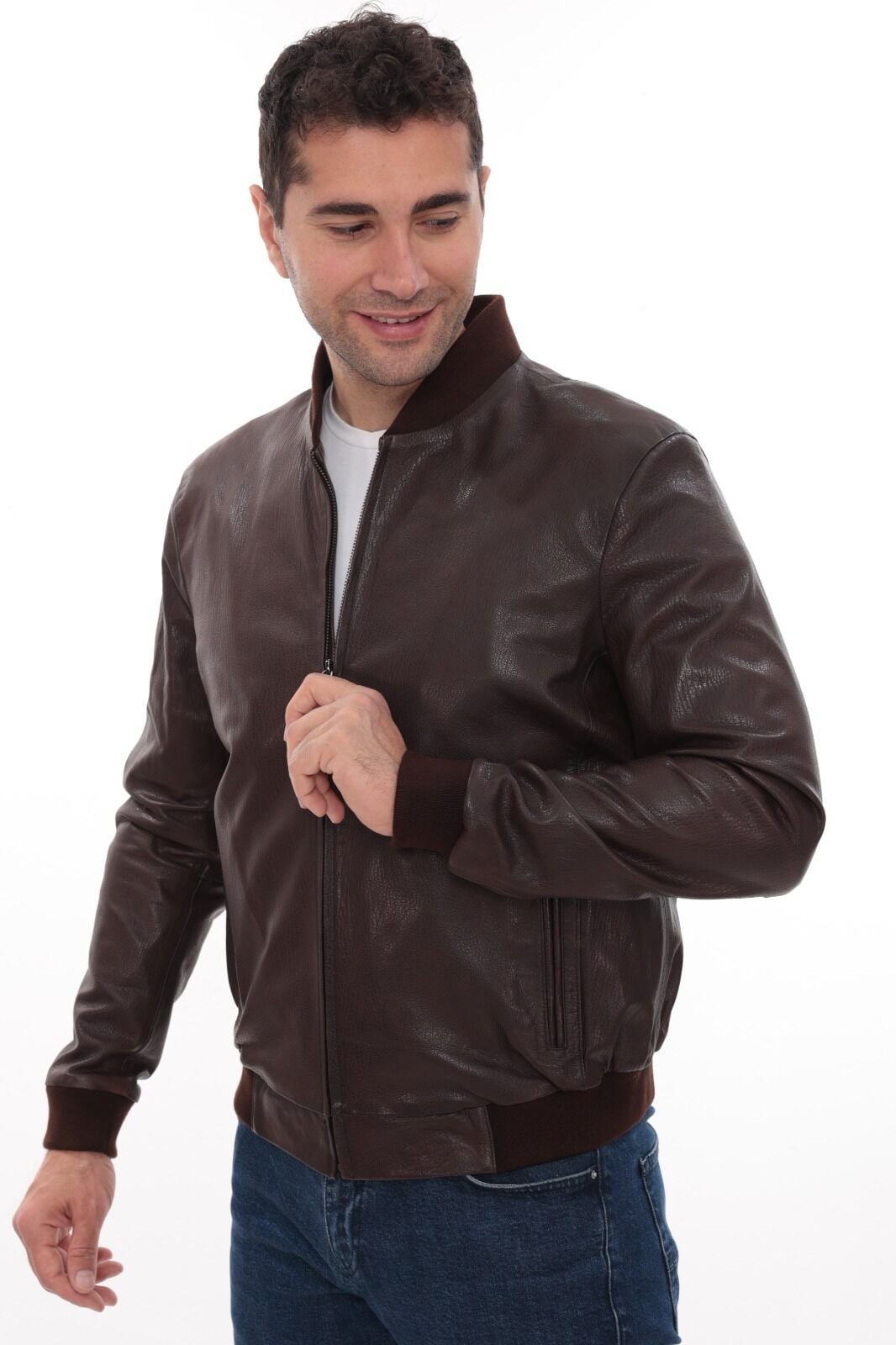 Eskitme Deri Klasik ve Spor Kolej Model Deri Mont Fındık Renk