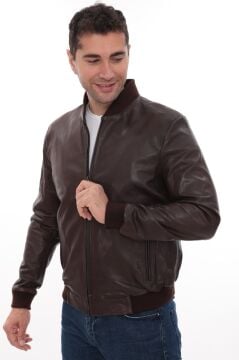 Eskitme Deri Klasik ve Spor Kolej Model Deri Mont Fındık Renk