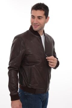 Eskitme Deri Klasik ve Spor Kolej Model Deri Mont Fındık Renk