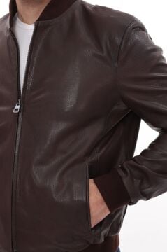 Eskitme Deri Klasik ve Spor Kolej Model Deri Mont Fındık Renk