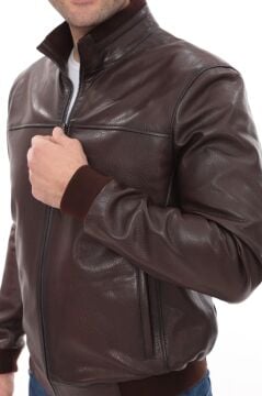 Eskitme Deri Kolej Model Lastikli Spor Deri Mont Fındık  Renk