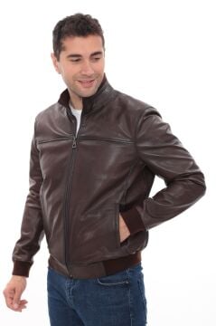 Eskitme Deri Kolej Model Lastikli Spor Deri Mont Fındık  Renk