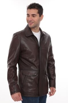 Eskitme Deri Erkek Deri Kaban Torba Cepli Yakalı Klasik Model