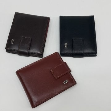Siyah-Taba-Kahve Renkte Yatay Model Çıtçıtlı Hakiki Deri Kartlık
