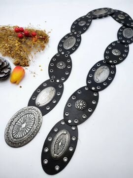 Geleneksel Desenli Gümüş Renk Tokalı Kadın Kemer