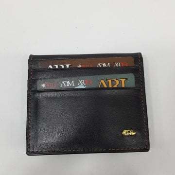 Siyah-Taba-Kahve Renkte Yatay Model Hakiki Deri Düz Tasarım Kartlık