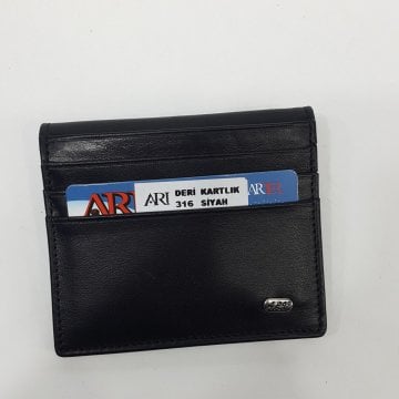 Siyah-Taba-Kahve Renkte Yatay Model Hakiki Deri Düz Tasarım Kartlık Siyah