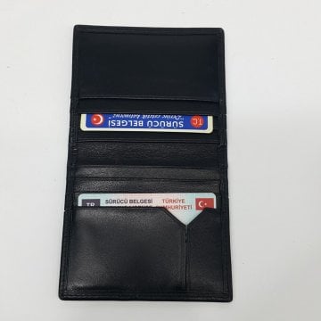 Siyah-Taba-Kahve Renkte Yatay Model Hakiki Deri Düz Tasarım Kartlık Siyah