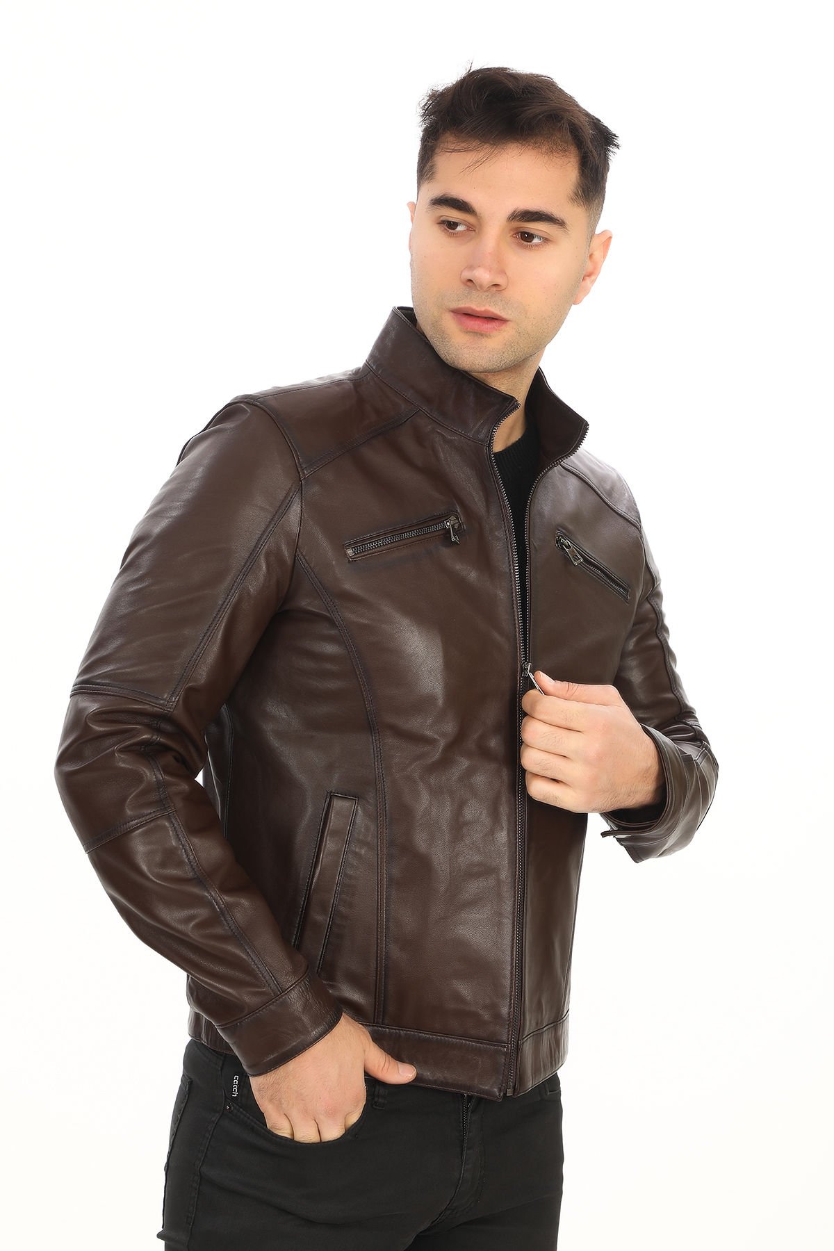 Fit Kesim Sade Spor Deri Mont Fındık Renk