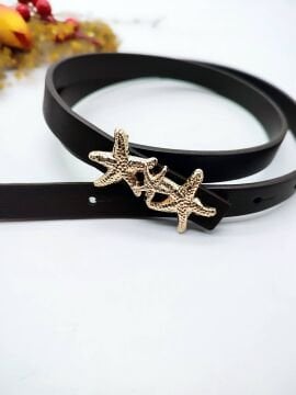 Deniz Yıldızı Desenli Altın Renk Tokalı Kadın Kemer