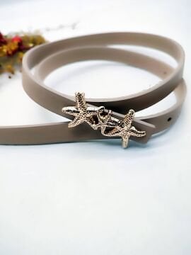 Deniz Yıldızı Desenli Altın Renk Tokalı Kadın Kemer