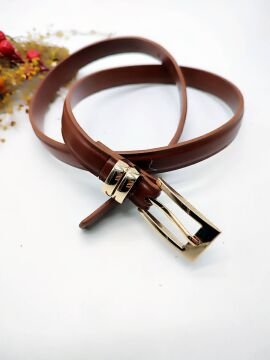 Parlak Altın Renk Tokalı Şık Tasarımlı Kadın Kemer