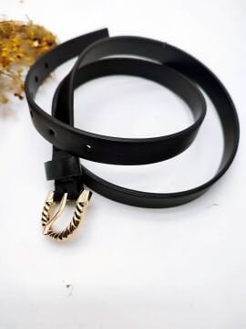 Çizgi Desenli Altın Renk Tokalı Kadın Kemer