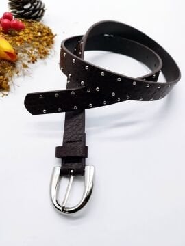 Beyaz Taş Desenli Gümüş Renk Tokalı Kadın Kemer