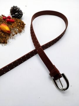 Beyaz Taş Desenli Gümüş Renk Tokalı Kadın Kemer