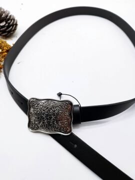 Gümüş Renk Tokalı İşlemeli Kadın Kemer