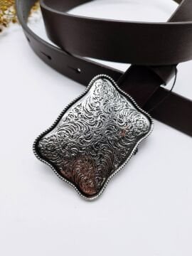 Gümüş Renk Tokalı İşlemeli Kadın Kemer