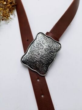 Gümüş Renk Tokalı İşlemeli Kadın Kemer