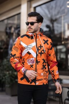 Turuncu Renk Dijital Baskılı Spor Model Kumaş Mont
