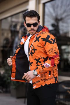 Turuncu Renk Dijital Baskılı Spor Model Kumaş Mont