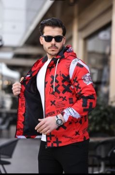 Kırmızı Renk Dijital Baskılı Spor Model Kumaş Mont