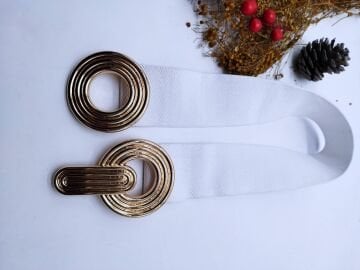 Altın Renk Yuvarlak Tokalı Kadın Kayış Kemer