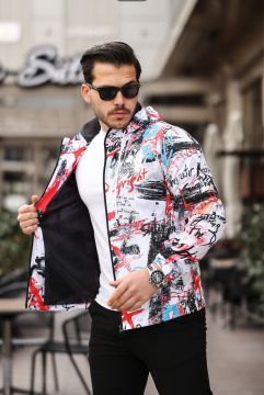 Beyaz Renk Yazı Baskılı Spor Model Kumaş Mont