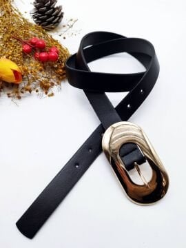 Altın Renk Kalın Tokalı Kadın Kemer