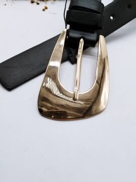 Altın Renk Tokalı Oval Tasarımlı Kadın Kemer