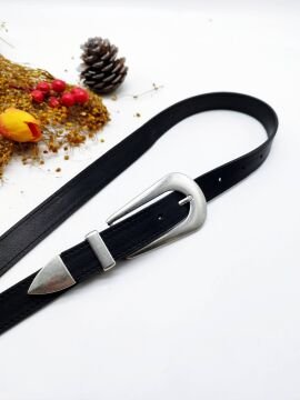 Gümüş Renk Tokalı Uzun Oval Model Kadın Kemer