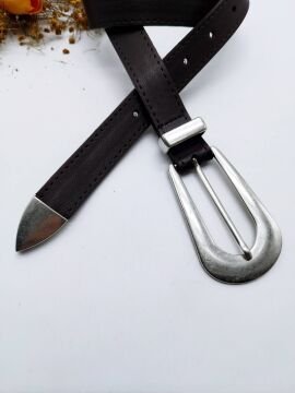 Gümüş Renk Tokalı Uzun Oval Model Kadın Kemer