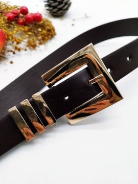 Parlak Altın Renk Detaylı Kadın Kemer