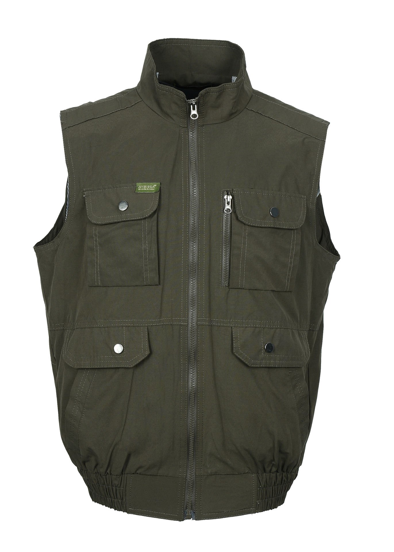 Yakalı Ve Beli Lastikli Kumaş Yelek Haki renk