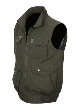 Yakalı Ve Beli Lastikli Kumaş Yelek Haki renk