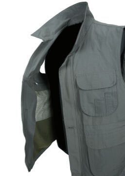 Yakalı Ve Torba Cepli Yazlık Kumaş Yelek Gri Renk