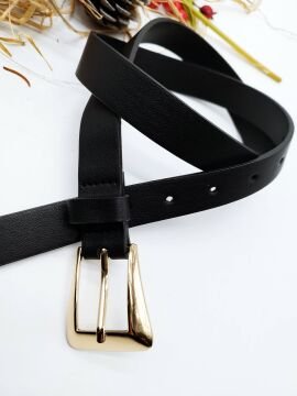 Altın Renk Tokalı Oval Köşeli Kadın Kemer