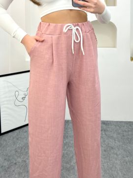 Pudra Renk Keten Kumaş Havuç Model Pantolon