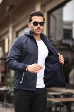 Siyah Şerit Detaylı Spor Model Kumaş Mont Lacivert Renk
