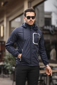 Siyah Şerit Detaylı Spor Model Kumaş Mont Lacivert Renk