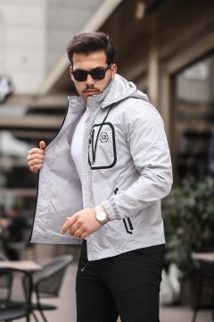 Siyah Şerit Detaylı Spor Model Kumaş Mont Gri Renk