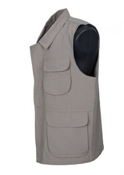 Yakalı Ve Torba Cepli Yazlık Kumaş Yelek Krem Renk