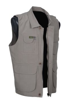 Battal Yakalı Ve Torba Cepli Yazlık Kumaş Yelek Krem Renk