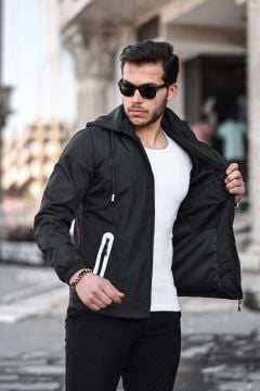 Şerit Reflektör Detaylı Spor Model Kumaş Mont Siyah Renk