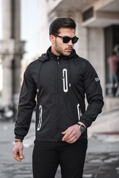 Şerit Reflektör Detaylı Spor Model Kumaş Mont Siyah Renk