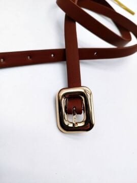 İnce Kemerli Altın Renk Tokalı Kadın Kemer