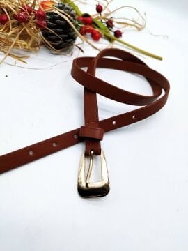 Parlak Yansımalı Model Altın Renk Tokalı Kadın Kemer