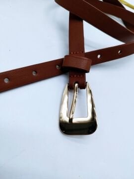 Parlak Yansımalı Model Altın Renk Tokalı Kadın Kemer